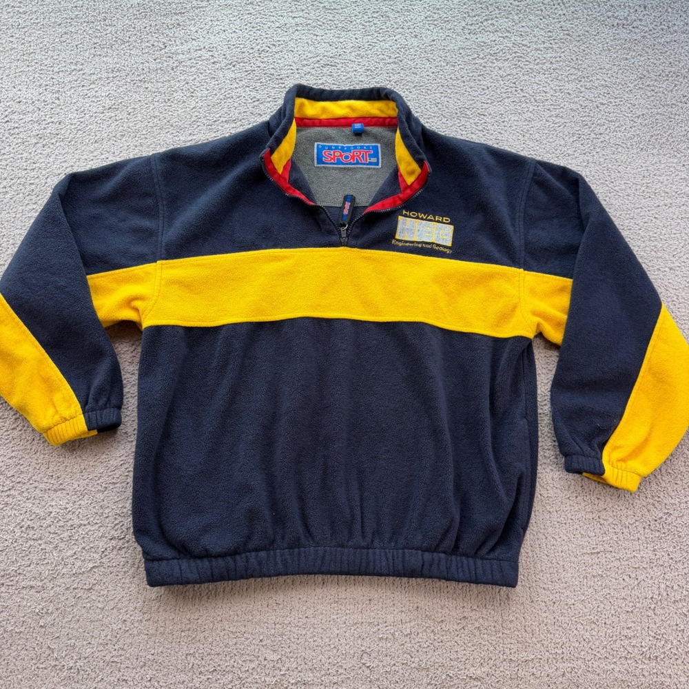 Vintage Howard Engineering Dunbrooke Sport XL Fleece Quarter Zip Navy Yellow